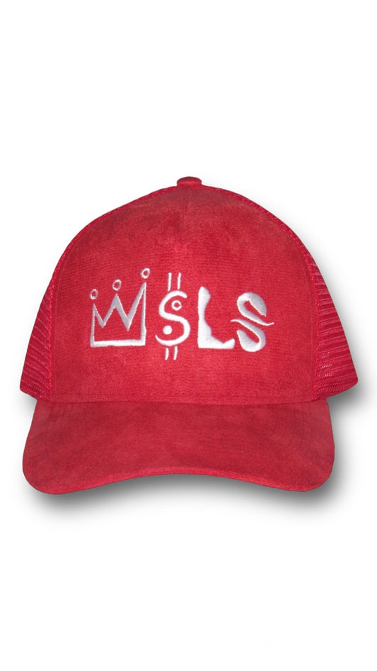 Red/White Suede Trucker Hat