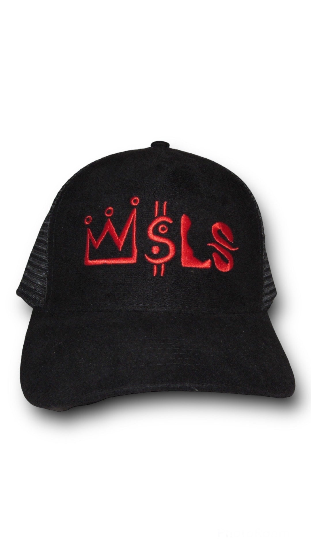 Black/Red Suede Trucker Hat