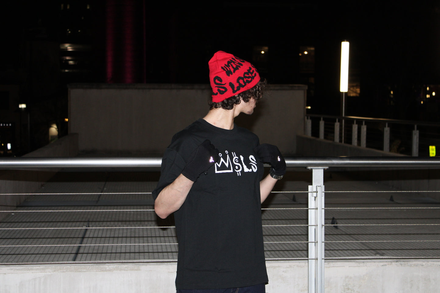 Red jacquard beanie