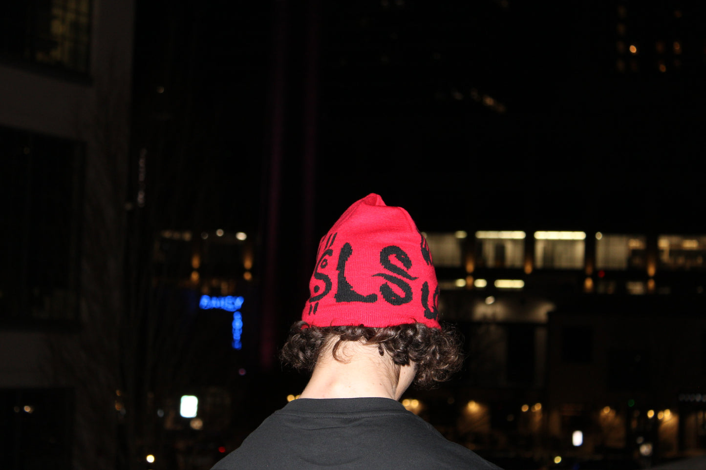 Red jacquard beanie